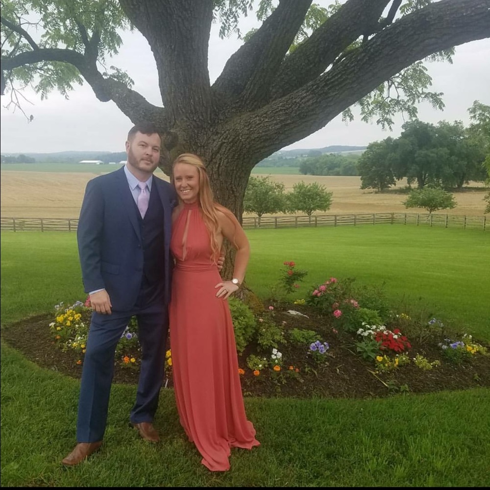 Floor length rusty rose dress